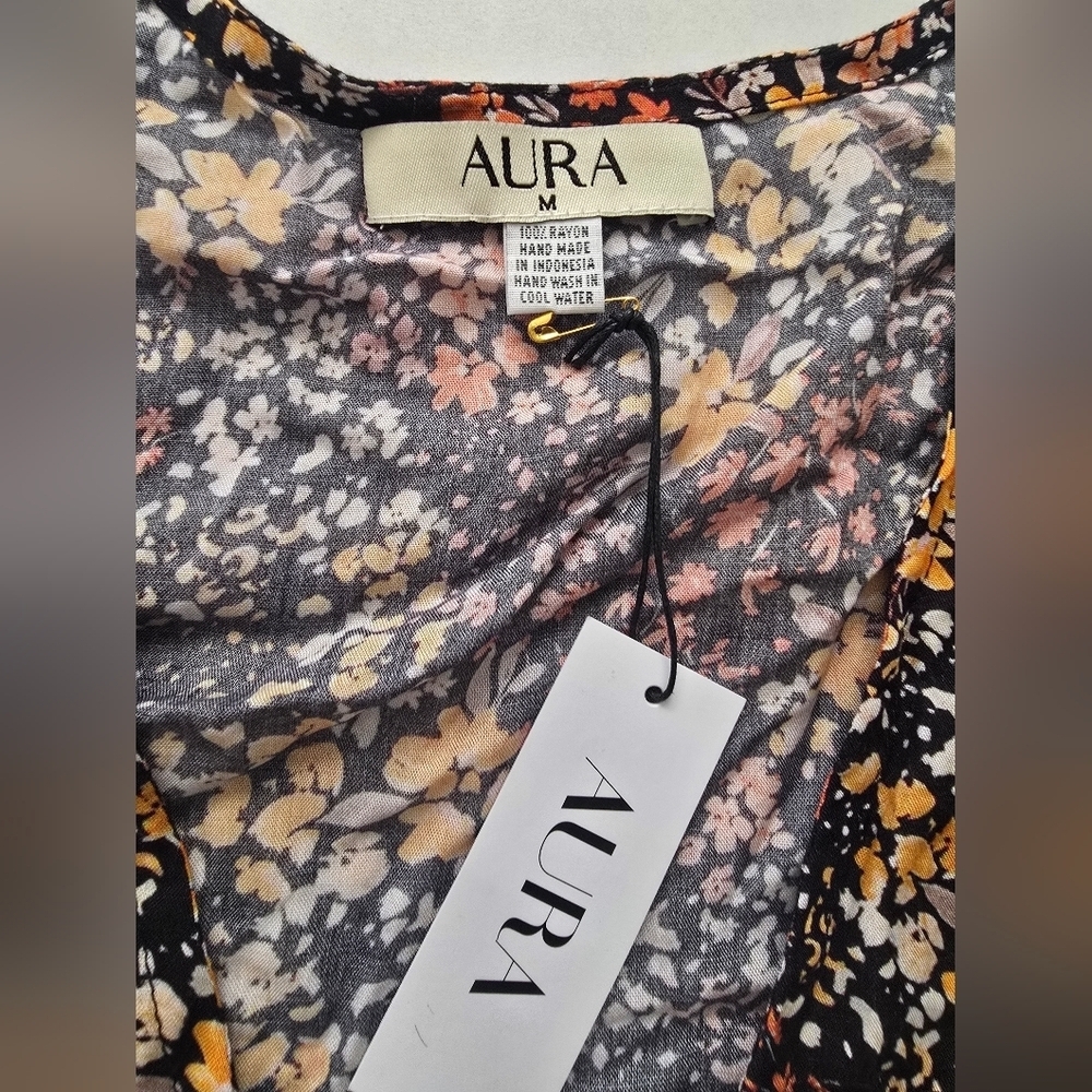 NWT Aura The Label Ember Print Wraping Mini Dress Size Medium - Picture 9 of 12